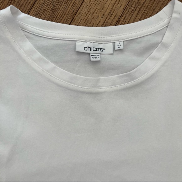 Chico’s Mixed Media Top Embroidered Eyelet Sleeve Alabaster Size Chico’s 1=Us M - Picture 5 of 8